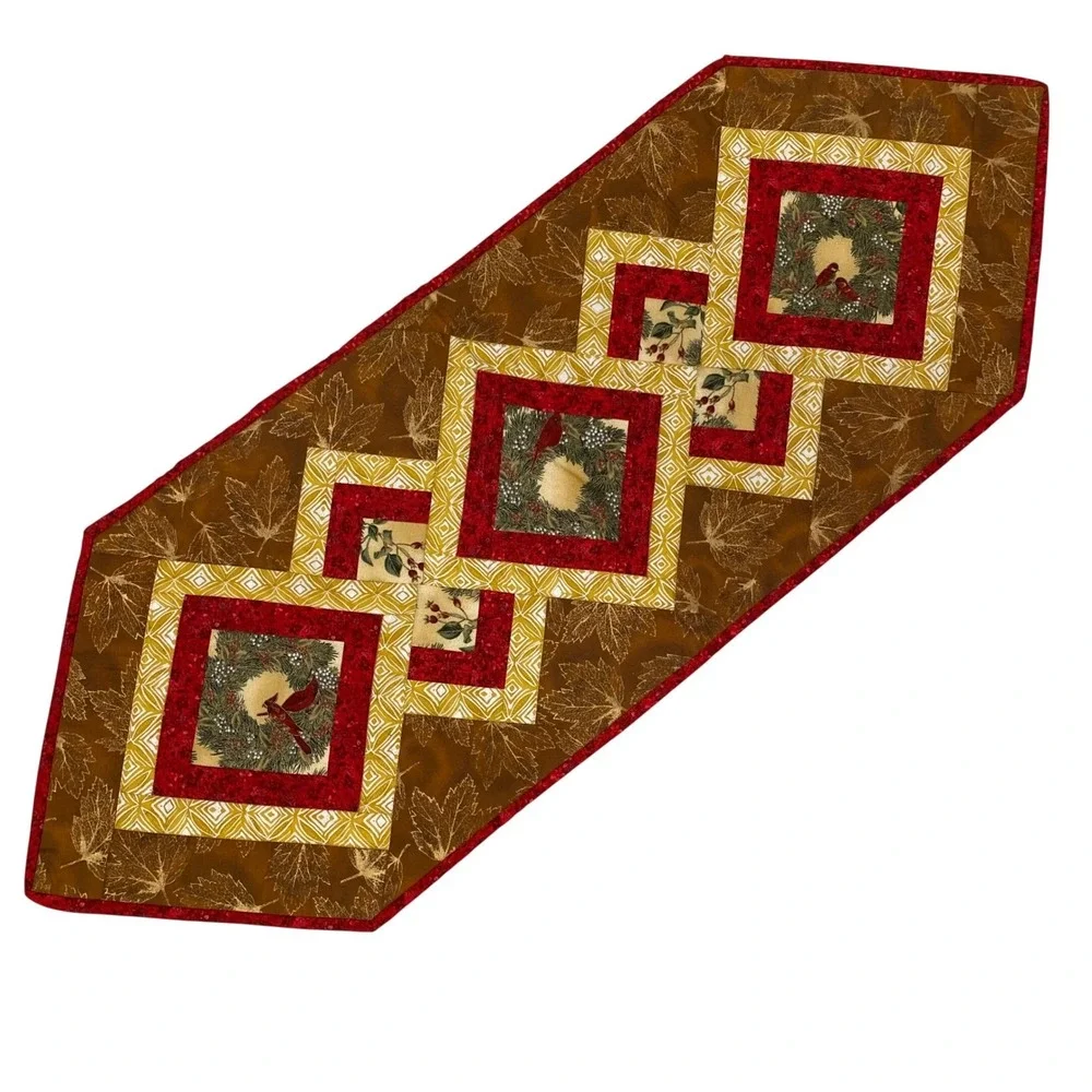Handmade Quilted Table Runner Cardinals Christmas Winter Birds 36x15